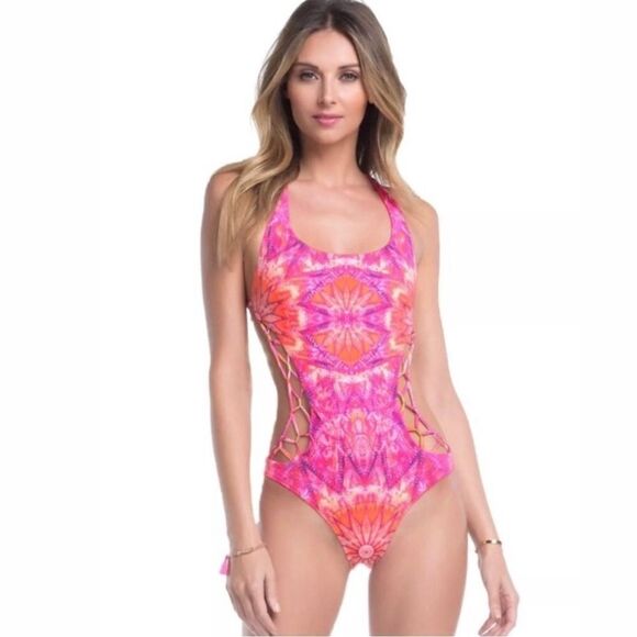 Ale by Alessandra Strappy Sexy Monokini Island Fire Pink Tie Dye XS Revolve - Picture 5 of 11